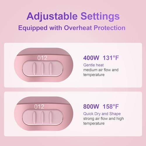 2-in-1 Hair Dryer with Diffuser for Curly Hair - 800W Pink