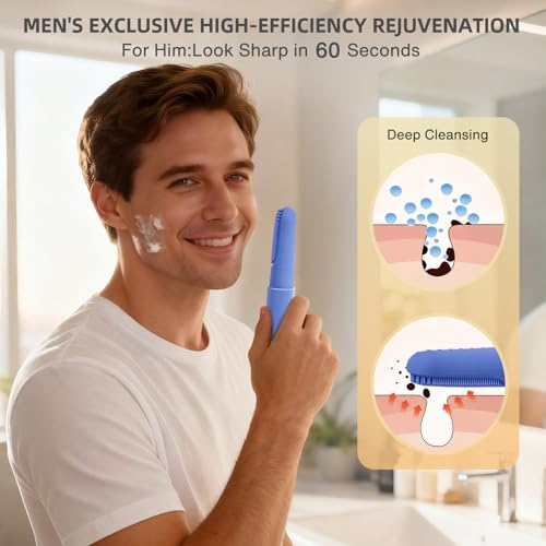 Blue 42¡É Heated Silicone Facial Cleansing Brush, Lipstick-Sized Portable Face Scrubber with Dust Cover, 3 Modes, IPX7 Waterproof, Medical-Grade Silicone, Rechargeable for Women & Men