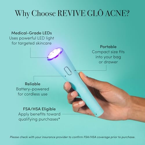 Revive Glo Acne Wand, Multi-Spectrum Face Wand, Red & Blue Light for Acne, Medspa-Quality Face Tools for Skincare, Portable Light Therapy Products for Targeted Skin Support