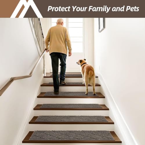 Brown Edging Stair Treads Non-Slip Carpet Mat 28x9in 15pcs - COSY HOMEER