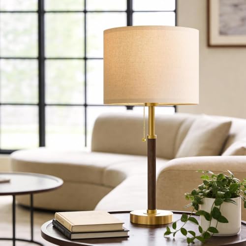G-SAFAVA Walnut Wood & Metal 22" Mid Century Modern Table Lamp for Bedroom & Living Room