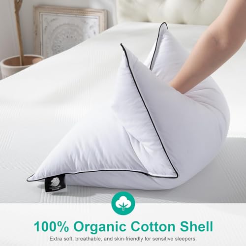 White King Size Goose Feather Down Pillows Set of 2 - Firm Support for Side Sleepers