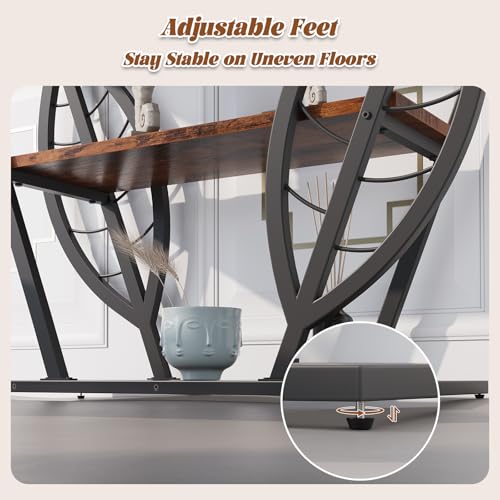 HavenlyYouth Rustic Brown Leaf Design Console Table - 39.5" Narrow Entryway Storage