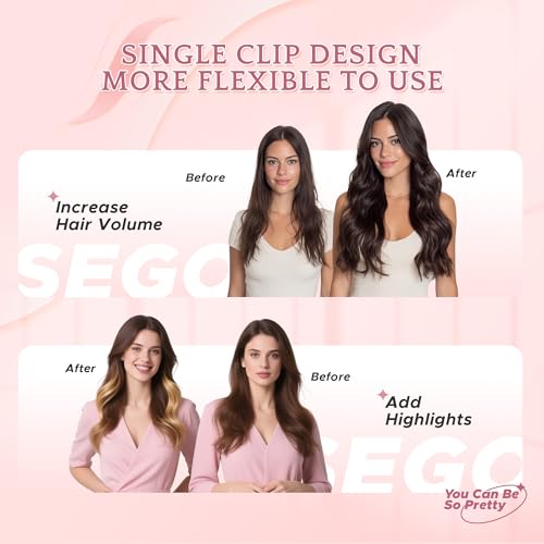 SEGO 12 Inch Clip-In Human Hair Extensions - Silver Grey Remy Straight Natural Hair, 6 Pcs