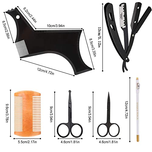 Beard Shaper, Beard Shaping Tools, Include Beard Template Guide, Professional Straight Edge Razor, 10 Count of Double Edge Blade, Barber Pencil, Beard Comb, 2 Stainless Steel Scissors