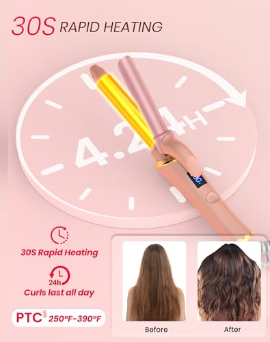 Mini Curling Iron 3/4 Inch for Beach Waves & Natural Curls, Dual Voltage, Pink