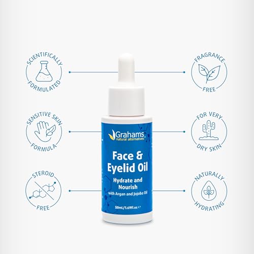 Face & Eyelid Oil for Dry Skin Eczema & Dermatitis - Natural Moisturizer with Argan & Jojoba - 1.69 Fl Oz