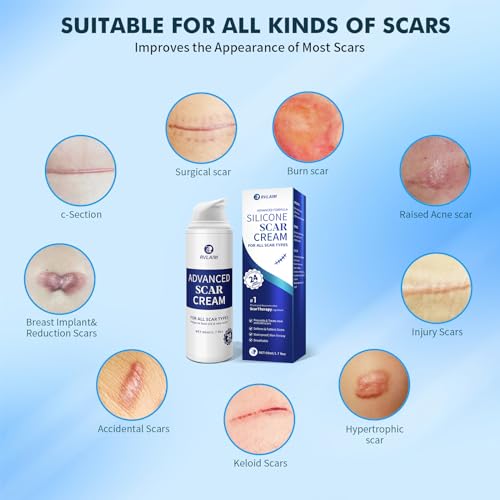 Silicone Scar Cream Scar Gel, Advanced Scar Removal Cream for Surgical Scars, Acne Marks, Stretch Marks, Keloids, C-Section, Burns, Old and New Scars, 1.7 fl oz