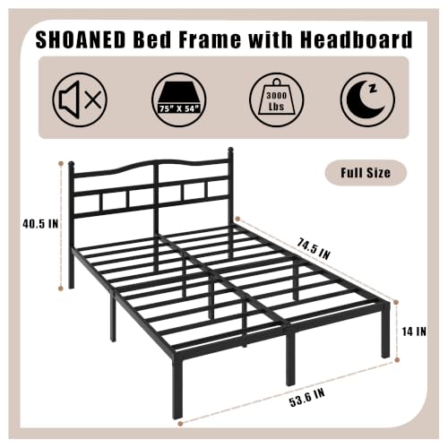 Full Size Metal Bed Frame with Headboard - 14 Inch Heavy Duty Platform Bed, Noise-Free, Easy Assembly