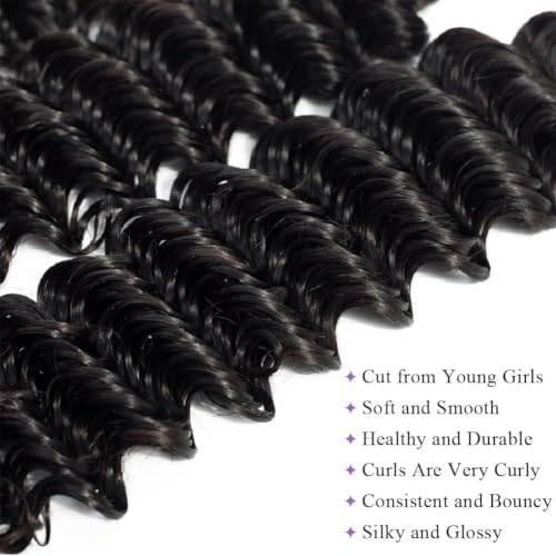 Deep Wave Human Hair Bundles 22 Inch Natural Black Curly Hair Extensions - Silky Soft & Tangle-Free