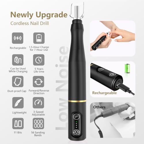 TUOBEO Cordless Electric Nail Drill Kit - Rechargeable Nail File Set, Black