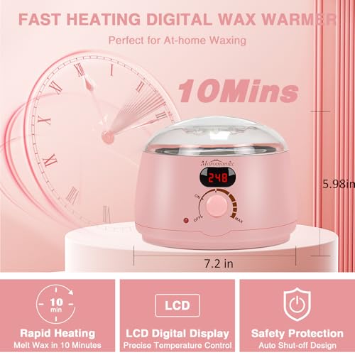 Pink Digital Wax Warmer Kit with Hard Wax Beads for Hair Removal - At Home Hair Removal Set for Women
