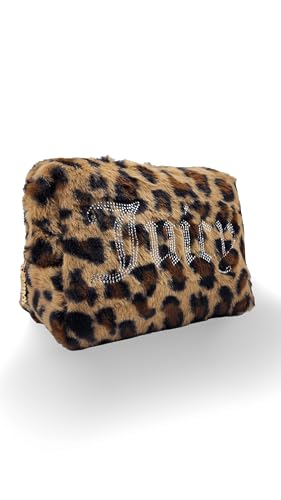 Faux Fur Makeup Bag with Leopard Print - Travel Cosmetic Organizer