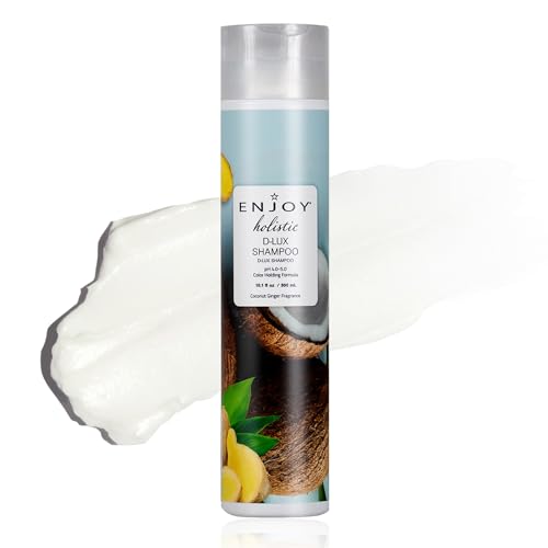 Enjoy Holistic D-Lux Shampoo - Deep Nourishing Treatment for Thick, Coarse & Curly Hair - Ultimate Softness, Shine & Detangling - Sulfate & Paraben Free - Tropical Coconut & Ginger Scent - 10.1 Fl Oz