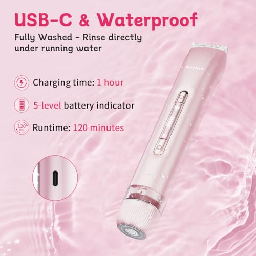 Bikini Trimmer for Women, 2-in-1 Electric Shaver for Bikini Line & Sensitive Areas, Dual Head Women¡¯s Razor, IPX7 Waterproof Wet/Dry, USB-C Rechargeable