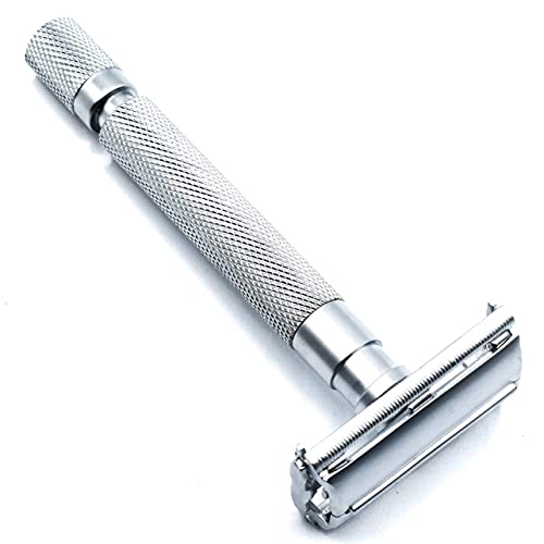 Long Handle Satin Chrome Safety Razor for Men with 5 Blades