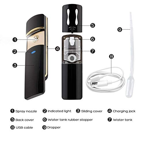 Kingsmile Face Mister, Nano Facial Mister for Lash Extensions, Portable Nano Mister & Mini Cool Facial Steamer, Nano Mist Sprayer for Hydrating The Skin,Refresh & Cool Down Eyelash Extensions Black