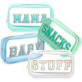 4 Pcs Mama and Baby Toiletry Bag Clear Chenille Letter Pouch Snacks Makeup Stuff Travel Diaper Bag Preppy Transparent Pouch with Zipper for Women Gift(Fresh Color)