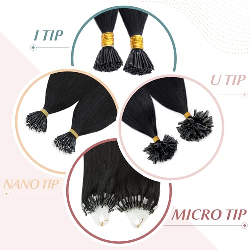 Human Hair I Tip Extensions 16 Inch Dark Brown Keratin Pre Bonded Micro Beads Set