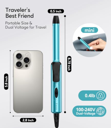 FARERY 1/2 Inch Travel Mini Curling Iron Dual Voltage Blue