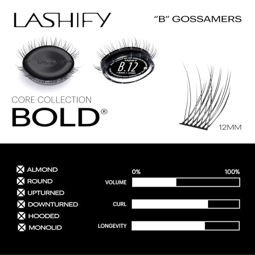 Lashify Bold 12mm Gossamer Eyelash Extensions Refill - Natural Volume, Easy Application