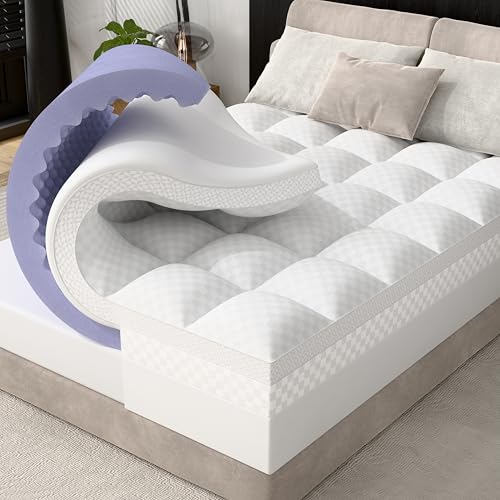 White Full Size Memory Foam Mattress Topper with Cooling Gel Egg Crate & Pillow Top - 4 Inch