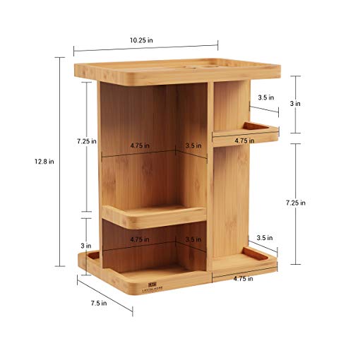 Makeup Organizer - Rotating Eco-Friendly Compact Modern Bamboo Skincare Cosmetic and Vanity Carousel for Bedroom, Bathroom, and Dorm by Lavish Home