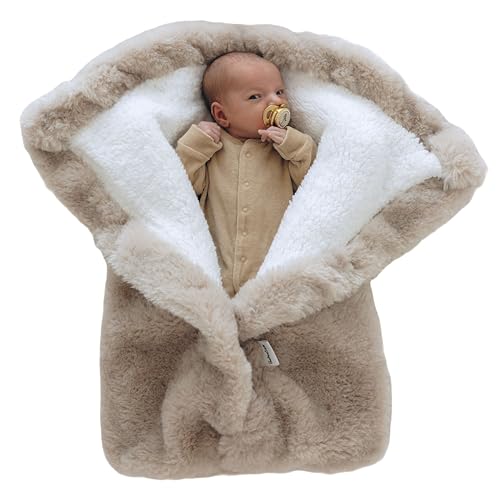 Baby Swaddle Blanket 0-6 Months Beige Ultra-Soft Fleece Winter Wrap Bebeezoo