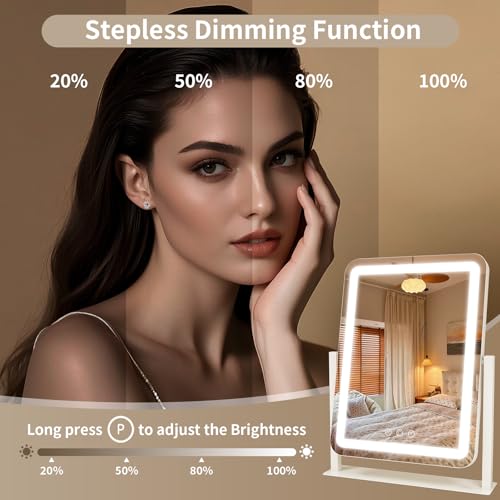 ROLOVE Vanity Mirror with Lights 13x16 Inch, Smart Touch Control, 3 Color Lighting Modes, Table Top Mirror with Stand for Bedroom