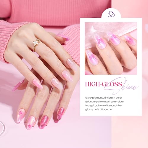 Beetles Gel Nail Polish Set ? 6 Pink Shades with Shimmer & Glitter Soak Off UV LED Gel Polish Kit Long Lasting Pink Reverie Collection DIY Home Salon Manicure Gift for Women & Girls