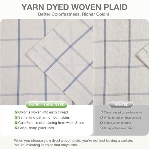 Vision Home Blue Plaid Linen Pinch Pleated Blackout Curtains 40W x 95L – Pack of 2