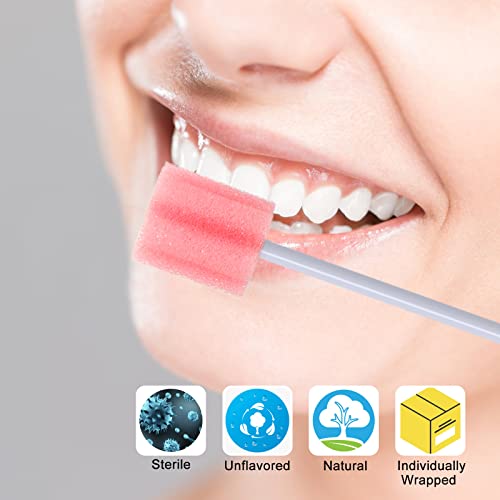 250 Pcs Disposable Mouth Swabs Sponge, BVN Oral Swabs, Oral Care Swabs Disposable, Mouth Swabs, Unflavored and Sterile Disposable Dental Swabsticks for Mouth Cleaning, Pink