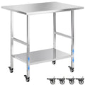 Stainless Steel Mobile Prep Table with Adjustable Shelf & Lockable Casters