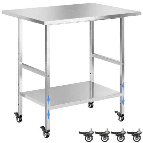 Stainless Steel Mobile Prep Table with Adjustable Shelf & Lockable Casters