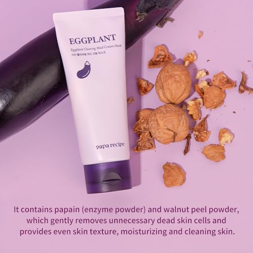 Papa Recipe Eggplant Clearing Mud Cream Mask ? Bentonite & Kaolin Clay Face Mask, Deep Pore Purifying, Balancing & Hydrating Skin, Gentle Exfoliating Korean Mud Mask for Sensitive & Acne-Prone Skin
