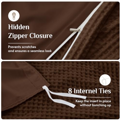 Queen Size Waffle Wave Duvet Cover Set with Pillow Shams - Dark Brown, 3-Piece, OEKO-TEX Certified