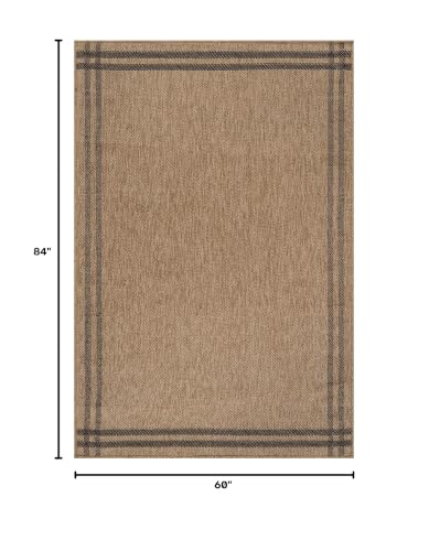 Bordered Natural & Black 5x7 Jute Rug for Indoor Outdoor Living Room Kitchen