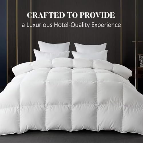 WhatsBedding King Size Feather Down Fiber Comforter - White, 106x90 Inches