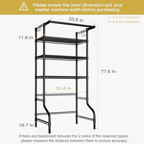 Ulif U11 Over Washer Dryer Shelf Organizer - Black, 3-Tier Standing Storage Rack