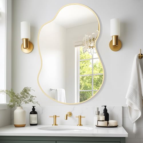 WallBeyond Gold Asymmetrical Wall Mirror - 24 x 36 Inches Modern Irregular Aluminum Frame