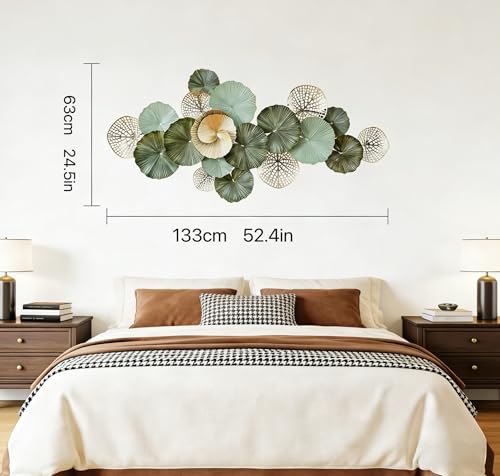 Large Green Metal Wall Art Decor - 3D Lotus Leaves Handcrafted Indoor/Outdoor