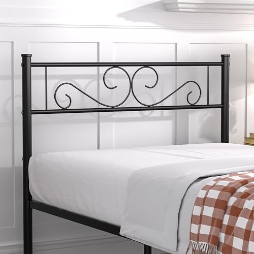 Twin Size Metal Bed Frame with Headboard - 14 Inch Platform Mattress Foundation, Easy Assembly, Black - Variation of Black / Twin*2