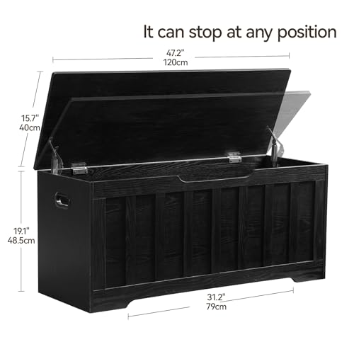 Extra Large Storage Chest with Safety Hinges, Black, 43.3 x 15.7 x 19.1 Inches