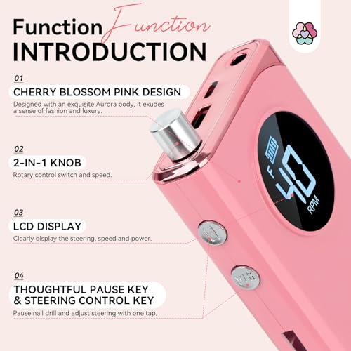 SAVILAND Electric Nail Drill Professional: 40000RPM Nail Filer Electric Manicure Pedicure13 Nail Drill Bits for Acrylic Nails False Nails Gel Nails Dip Nail