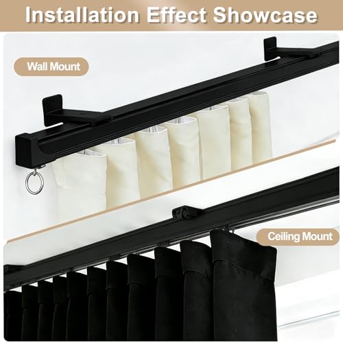 MaKefeile Heavy Duty Ceiling Curtain Track 15ft-18ft Black Room Divider System