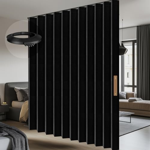 Black Room Divider Curtain Set with Flexible Ceiling Track - 100W x 96L, 1 Pack