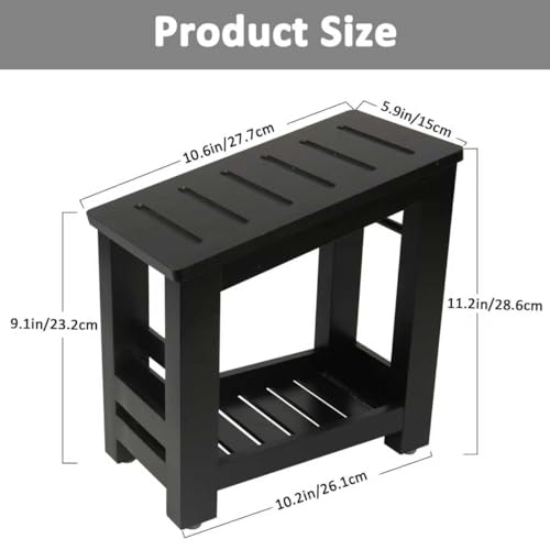 Bamboo Shower Foot Rest Stool for Shaving Legs & Pedicure, Non-Slip Bathroom Foot Step with Storage Pocket, Solid & Water-Resistant,Natural (Black)