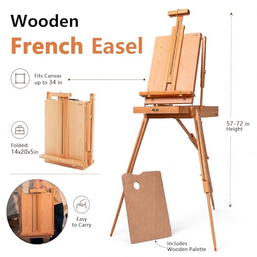 Wooden French Easel Art Painting Kit with 96 Paints & 30 Brushes - Complete Set for Artists
