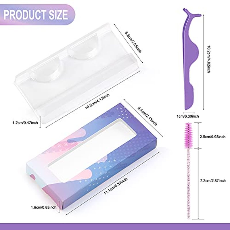 175 Pieces Lash Packaging Wholesale, Include 30 Empty Eyelashes Packaging Box, 30 False Lash Trays, 15 Eyelash Tweezers and 100 Eyelash Brush Mascara Wands Disposable (Purple)