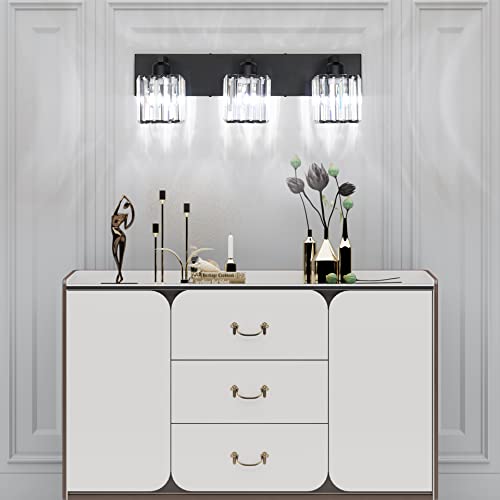 Black Vanity Light Fixture 3-Light Crystal Modern Bathroom Wall Sconce - 23 Inch